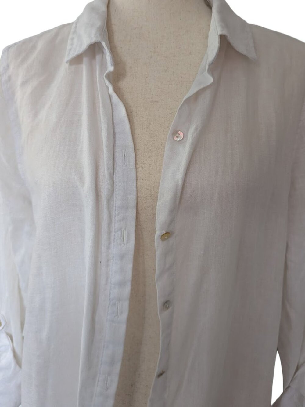Tahari 100% Linen Button Down White Tunic - Picture 3 of 11